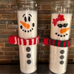 Set of 2 Handmade 8" Tall Snowman Candles | Frosty | Christmas Candles